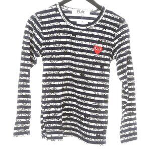 Comme Des Garçons Play S Striped LS Tee Shirt Navy White Graffiti Red Heart NWT